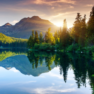 Mountain lake at sunrise