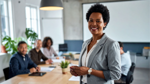 Smiling professional woman in a meeting room