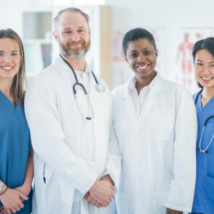 Team of healthcare professionals standing together