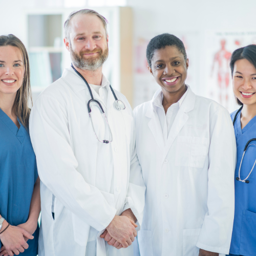 Team of healthcare professionals standing together